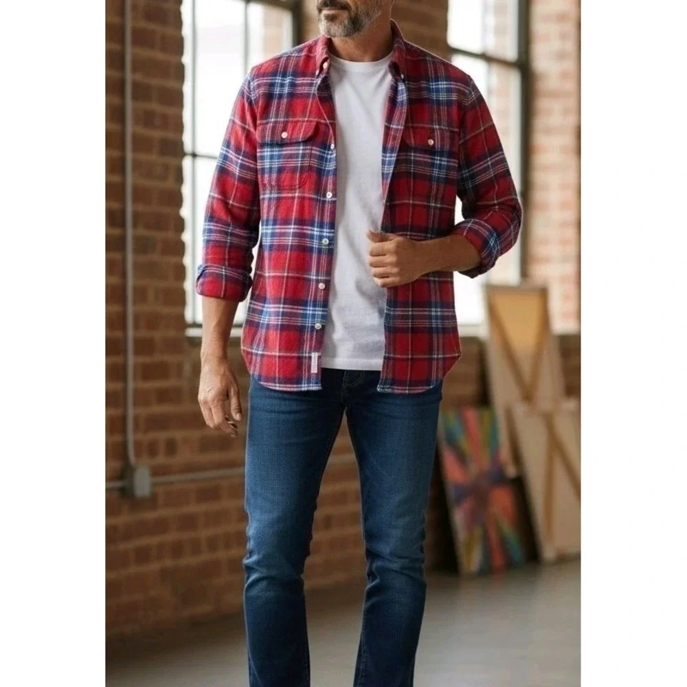 Polo Ralph Lauren Flannel Shirt Shacket Mens XL Classic Fit Red Blue Plaid LS
